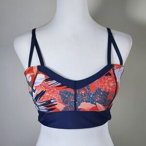 Hapari Soleil Bralette Bikini Top Womens Medium Navy Floral UPF 50+ Strappy Tank